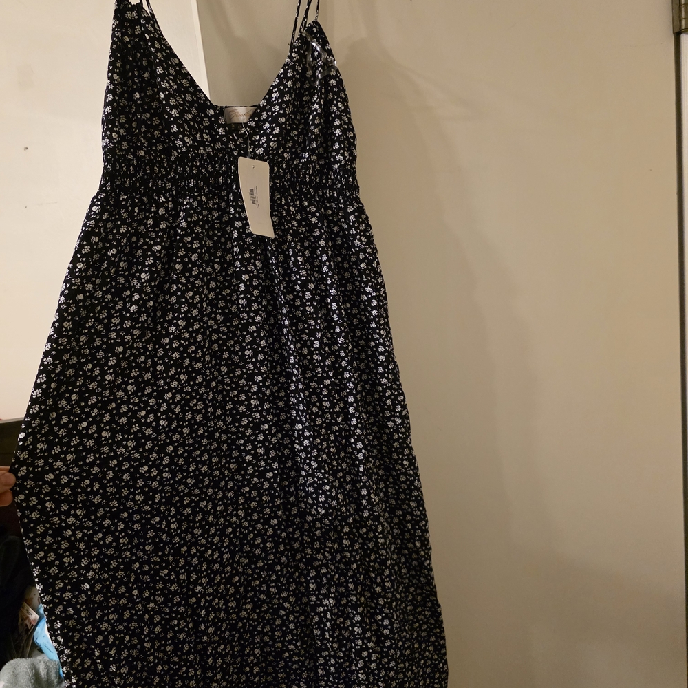 Navy Blue Floral Spaghetti Strap Sundress
